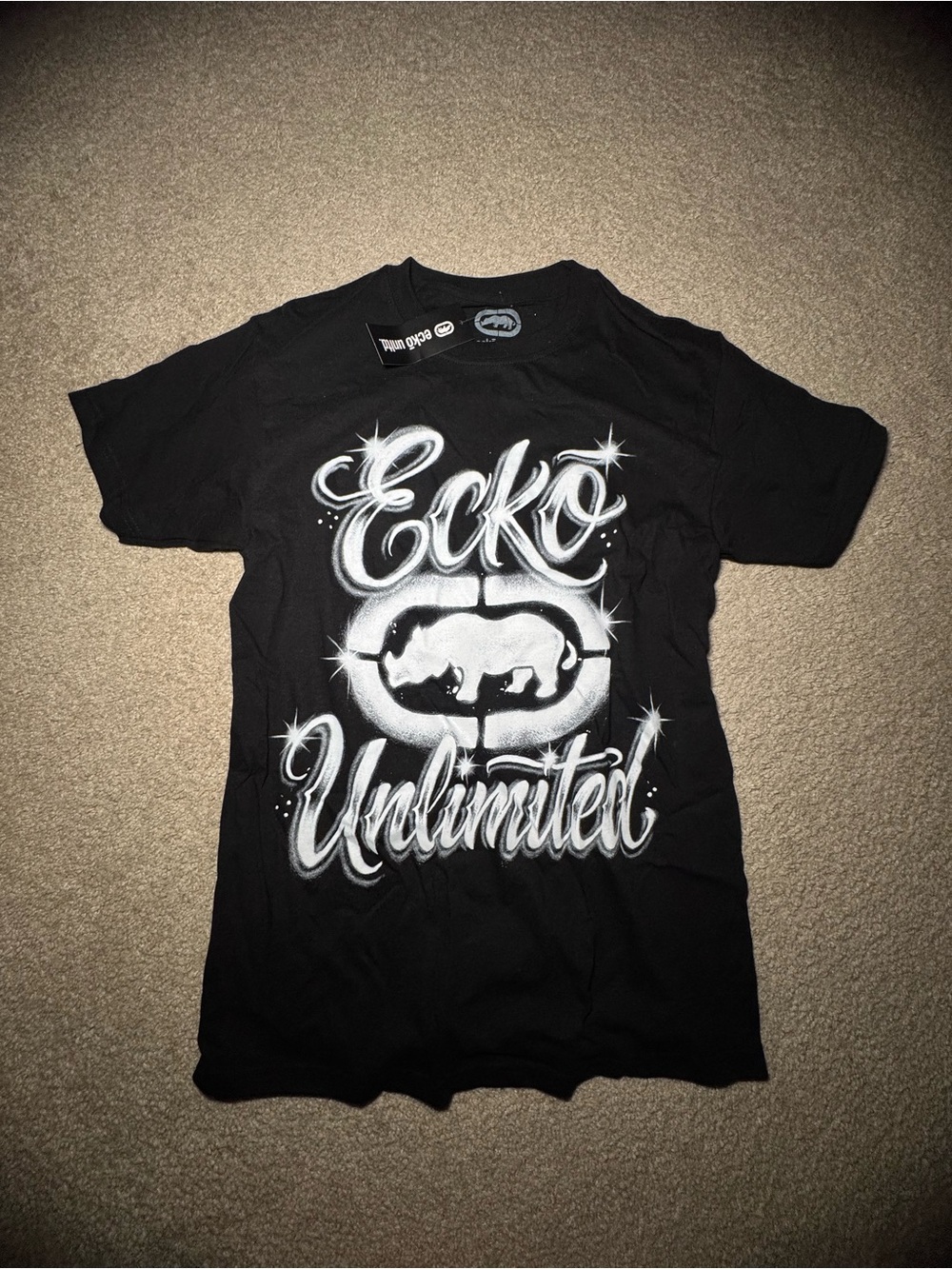 Ecko Unlimited Airbrush Black Tee with White Rhinoceros Logo